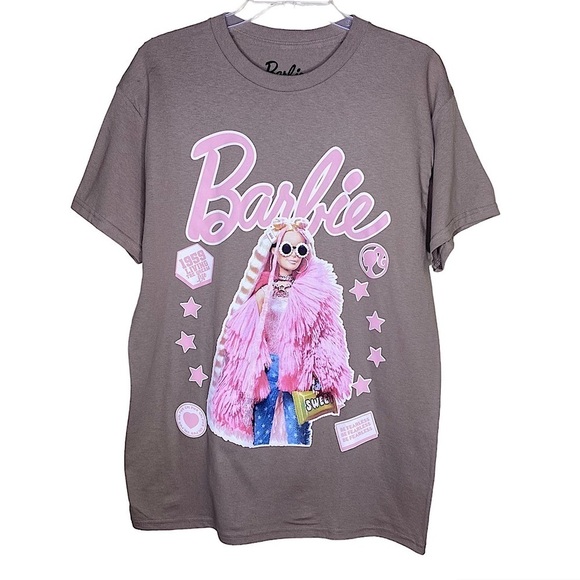 Barbie Print Brown and Pink Graphic T-Shirt Nwt Size M - Picture 1 of 12